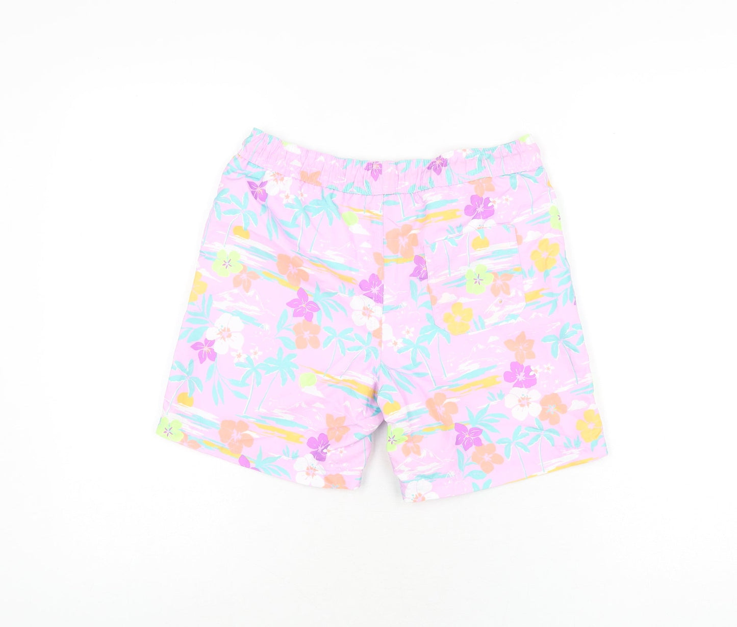 Marks and Spencer Boys Purple Floral Polyester Bermuda Shorts Size 10-11 Years Regular Drawstring - Swim Short