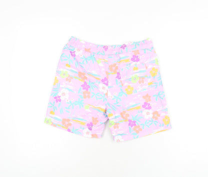 Marks and Spencer Boys Purple Floral Polyester Bermuda Shorts Size 10-11 Years Regular Drawstring - Swim Short