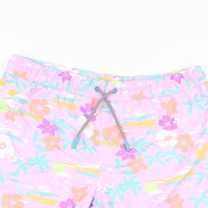 Marks and Spencer Boys Purple Floral Polyester Bermuda Shorts Size 10-11 Years Regular Drawstring - Swim Short