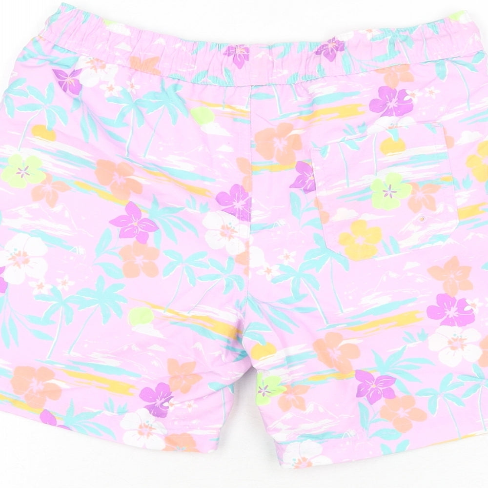 Marks and Spencer Boys Purple Floral Polyester Bermuda Shorts Size 10-11 Years Regular Drawstring - Swim Short