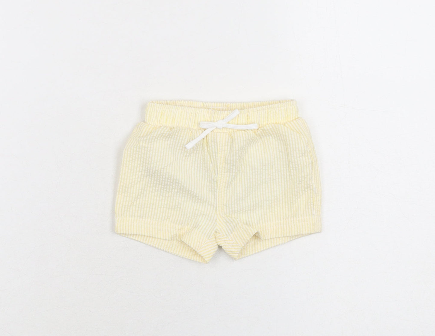 Marks and Spencer Boys Yellow Striped Polyester Shorts Outfit/Set Size 0-3 Months Drawstring - Swim Short