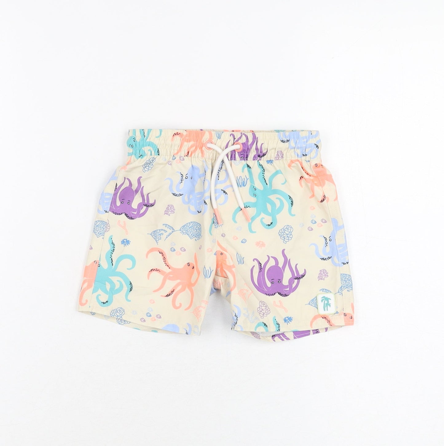 Marks and Spencer Boys Beige Geometric Polyester Shorts Outfit/Set Size 12-18 Months Drawstring - Swim Short, Octopus Print
