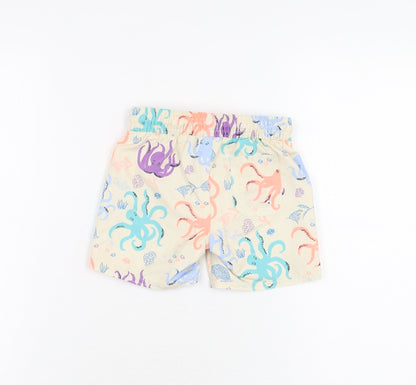 Marks and Spencer Boys Beige Geometric Polyester Shorts Outfit/Set Size 12-18 Months Drawstring - Swim Short, Octopus Print