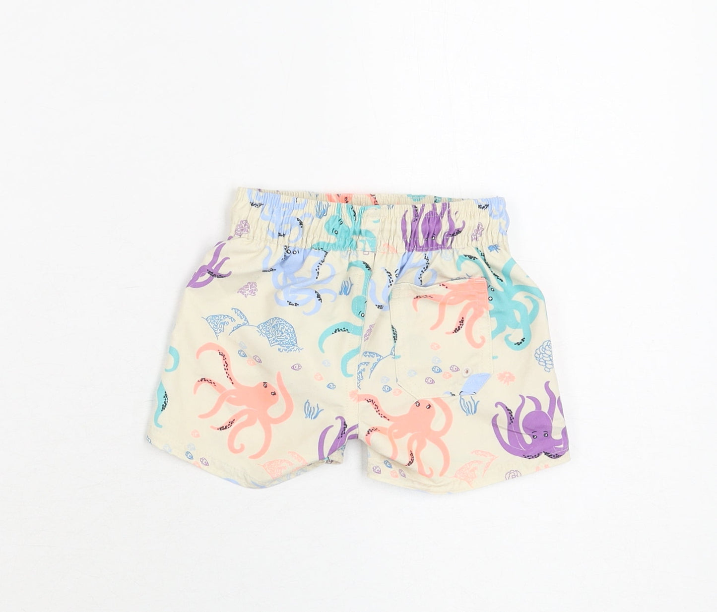 Marks and Spencer Boys Beige Geometric Polyester Shorts Outfit/Set Size 3-6 Months Drawstring - Swim Short, Octopus Print