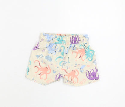 Marks and Spencer Boys Beige Geometric Polyester Shorts Outfit/Set Size 3-6 Months Drawstring - Swim Short, Octopus Print