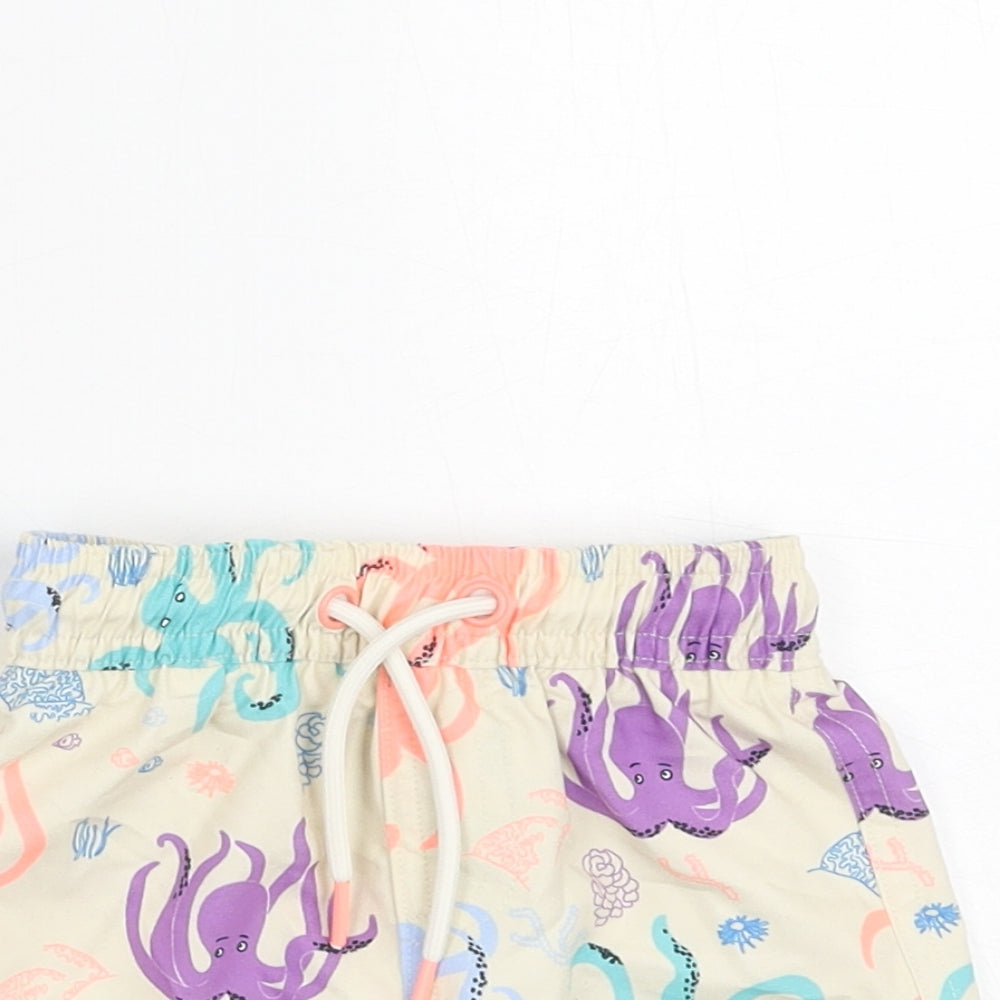 Marks and Spencer Boys Beige Geometric Polyester Shorts Outfit/Set Size 3-6 Months Drawstring - Swim Short, Octopus Print