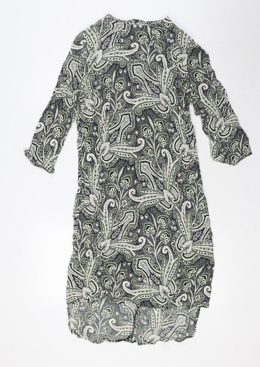 Topshop Womens Green Viscose Shirt Dress Size 10 Round Neck Zip