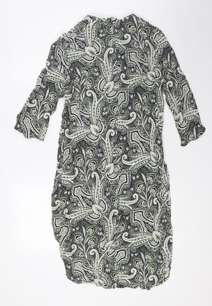 Topshop Womens Green Viscose Shirt Dress Size 10 Round Neck Zip