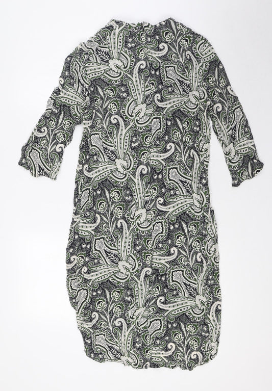 Topshop Womens Green Viscose Shirt Dress Size 10 Round Neck Zip