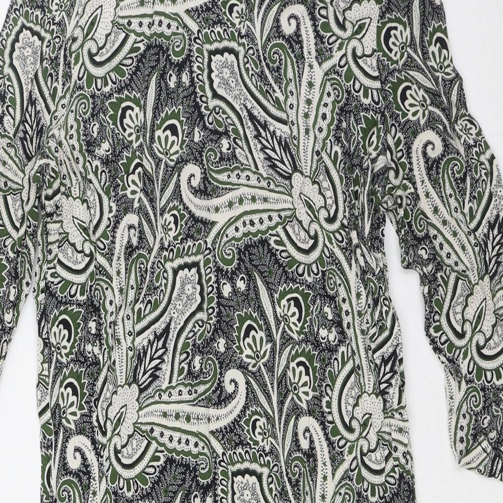 Topshop Womens Green Viscose Shirt Dress Size 10 Round Neck Zip