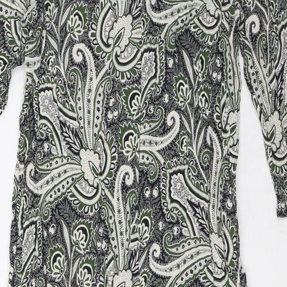 Topshop Womens Green Viscose Shirt Dress Size 10 Round Neck Zip