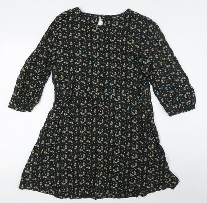 Marks and Spencer Womens Green Viscose A-Line Size 12 Round Neck Button