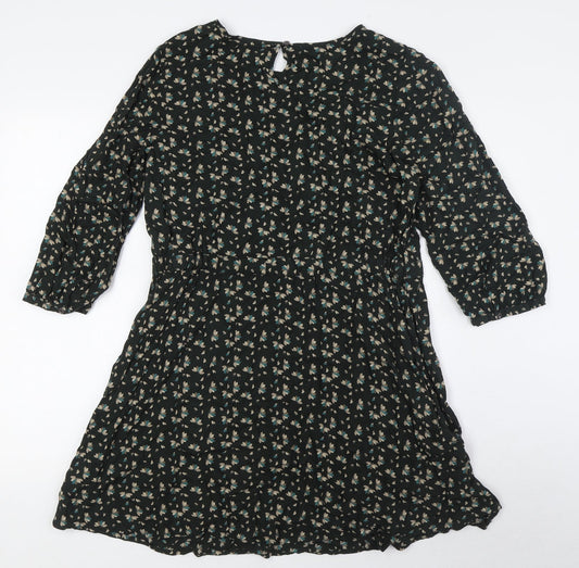 Marks and Spencer Womens Green Viscose A-Line Size 12 Round Neck Button