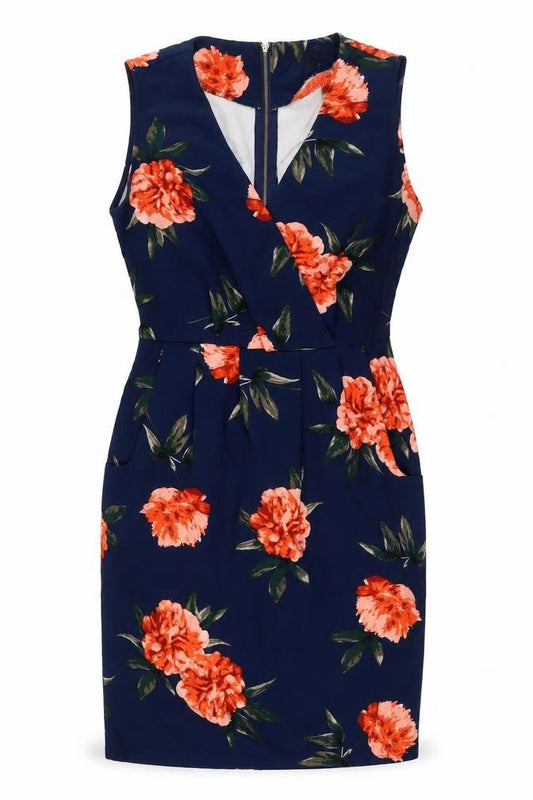 Apricot Womens Blue Floral Polyester A-Line Size 10 V-Neck Zip - Pockets