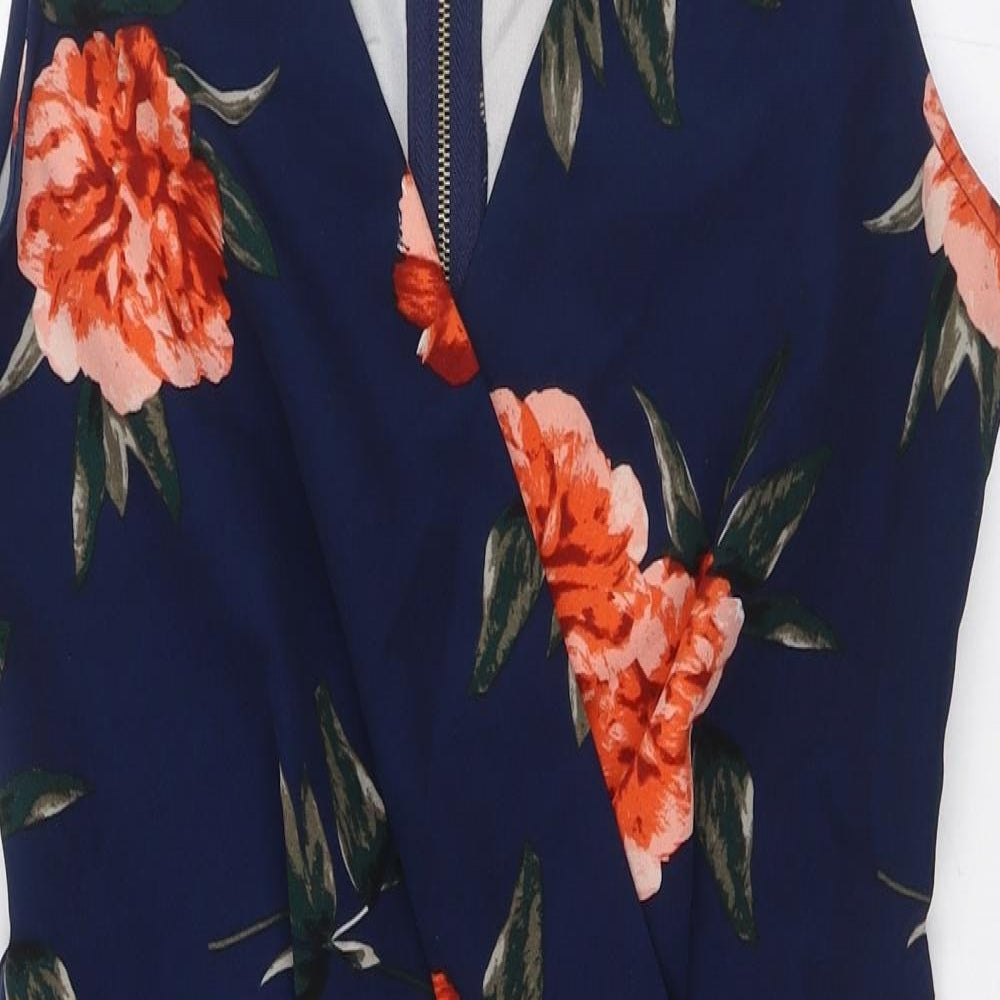 Apricot Womens Blue Floral Polyester A-Line Size 10 V-Neck Zip - Pockets