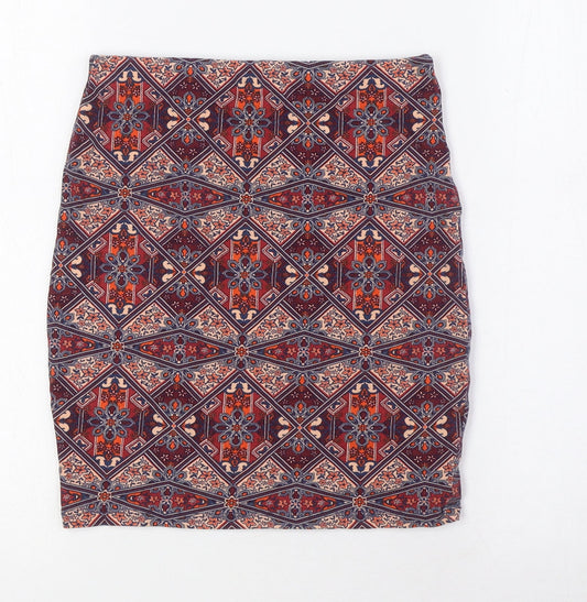 New Look Womens Multicoloured Cotton Straight & Pencil Skirt Size 6 - Elasticated Waist