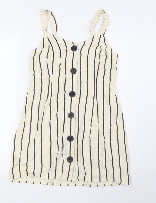 River Island Womens Ivory Striped Viscose A-Line Size 8 V-Neck Button - Tie Back