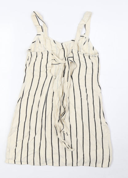 River Island Womens Ivory Striped Viscose A-Line Size 8 V-Neck Button - Tie Back