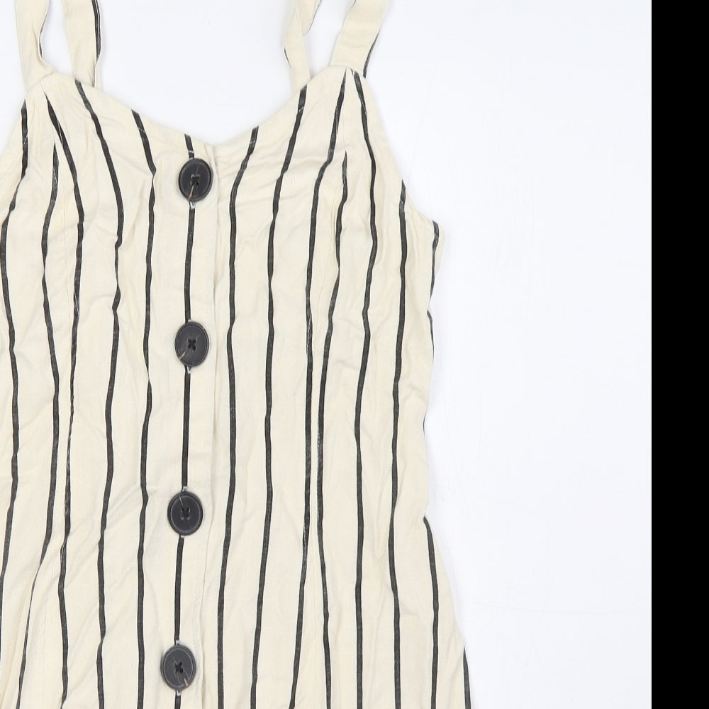 River Island Womens Ivory Striped Viscose A-Line Size 8 V-Neck Button - Tie Back