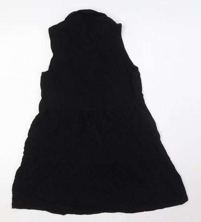 Stradivarius Womens Black Polyester A-Line Size S Collared Button