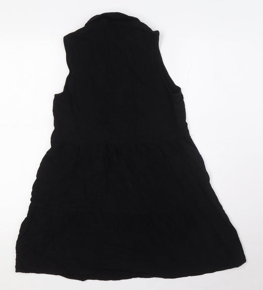 Stradivarius Womens Black Polyester A-Line Size S Collared Button
