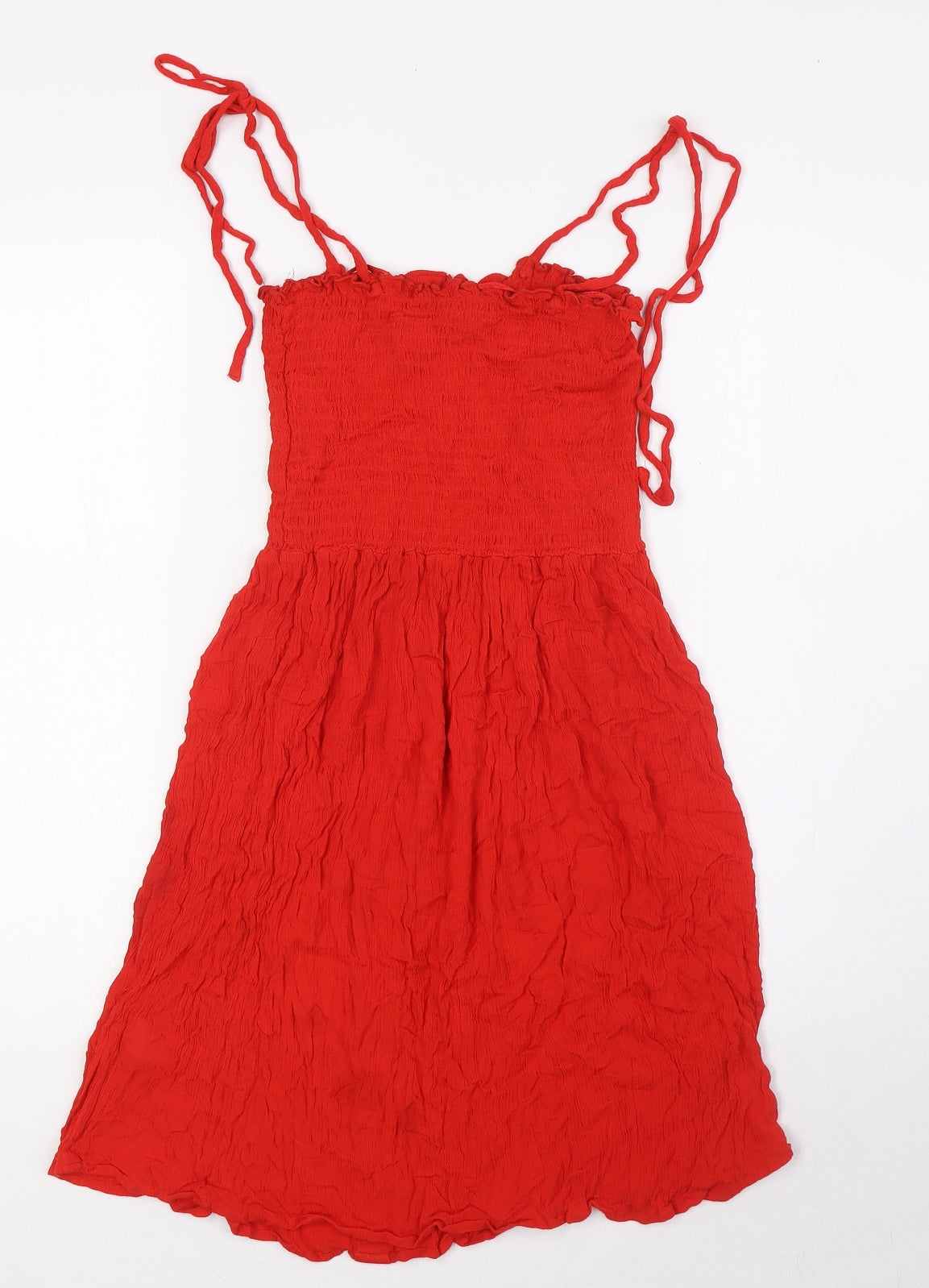 New Look Womens Red Viscose A-Line Size 10 Square Neck Pullover - Smocked