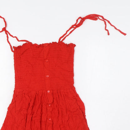 New Look Womens Red Viscose A-Line Size 10 Square Neck Pullover - Smocked