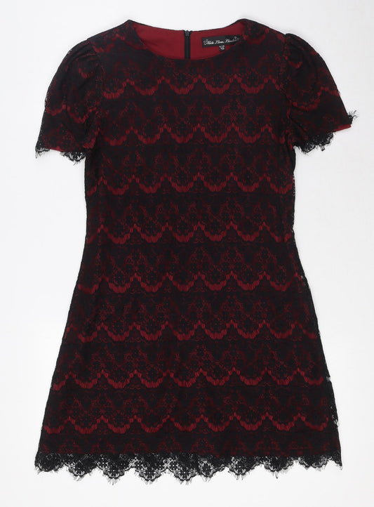 Mela Loves London Womens Red Polyamide A-Line Size 10 Round Neck Zip - Lace