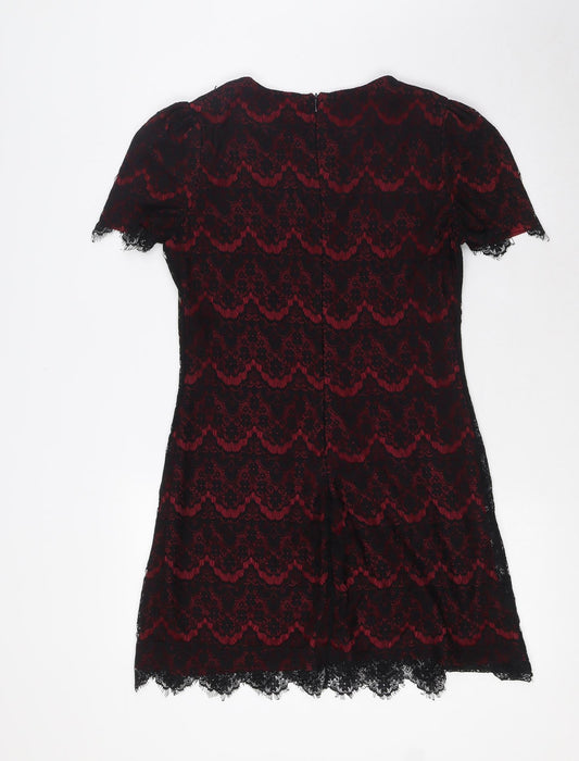 Mela Loves London Womens Red Polyamide A-Line Size 10 Round Neck Zip - Lace