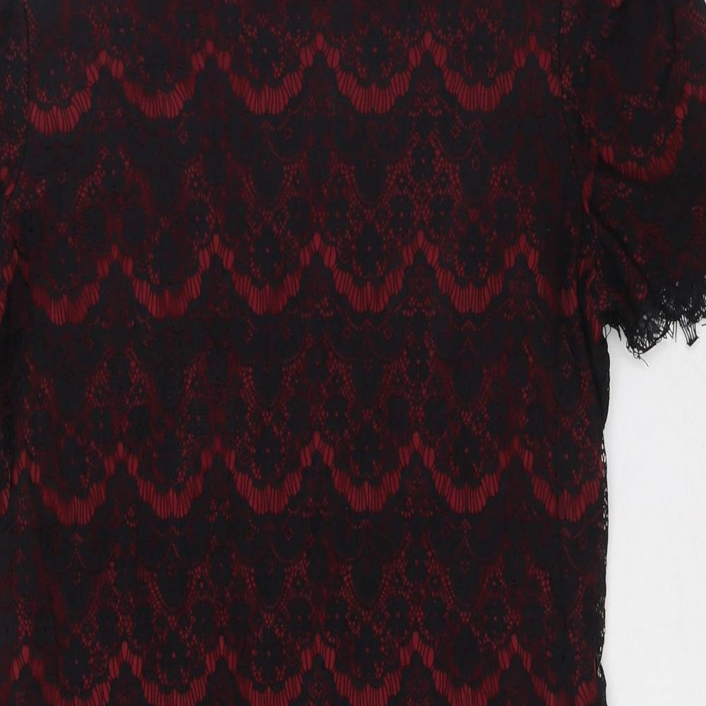 Mela Loves London Womens Red Polyamide A-Line Size 10 Round Neck Zip - Lace