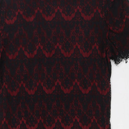 Mela Loves London Womens Red Polyamide A-Line Size 10 Round Neck Zip - Lace