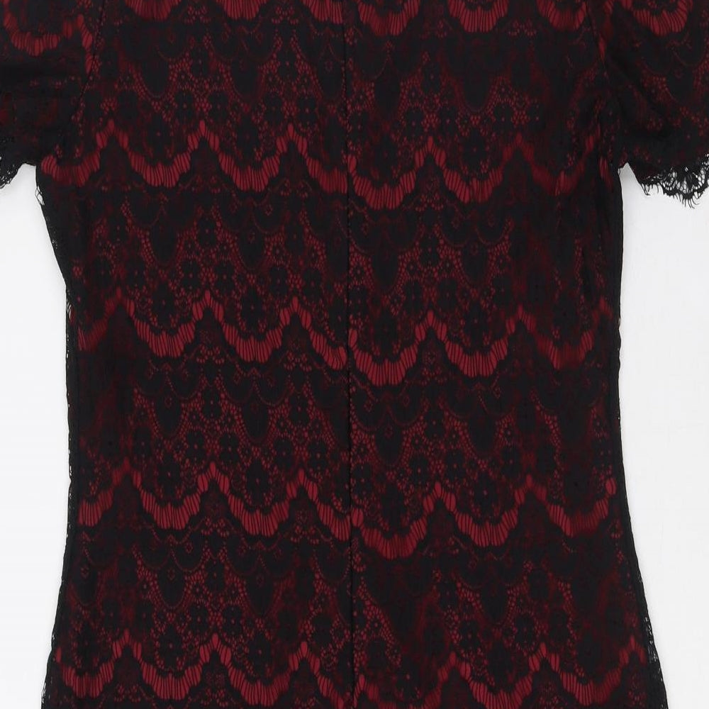 Mela Loves London Womens Red Polyamide A-Line Size 10 Round Neck Zip - Lace