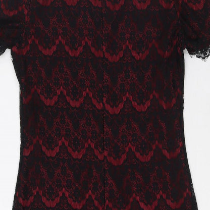 Mela Loves London Womens Red Polyamide A-Line Size 10 Round Neck Zip - Lace