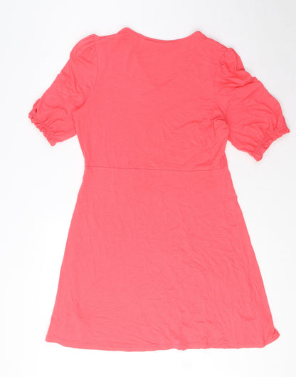 Marks and Spencer Womens Pink Viscose A-Line Size 12 V-Neck Pullover
