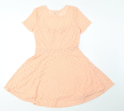 Divided by H&M Womens Orange Polyamide A-Line Size 10 Round Neck Pullover - Lace