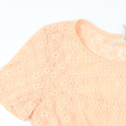 Divided by H&M Womens Orange Polyamide A-Line Size 10 Round Neck Pullover - Lace