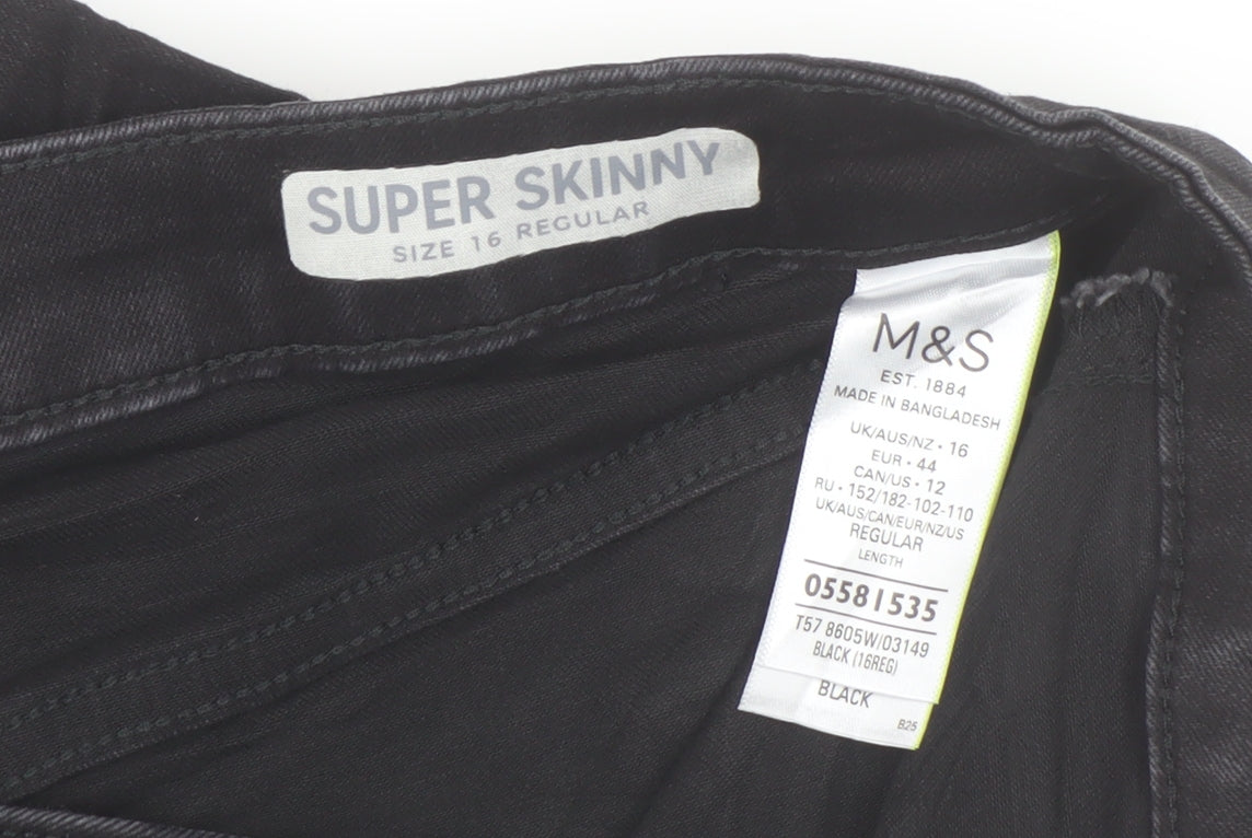 Womens UK Size 16 Marks and Spencer Regular Fit Skinny Black Jeans