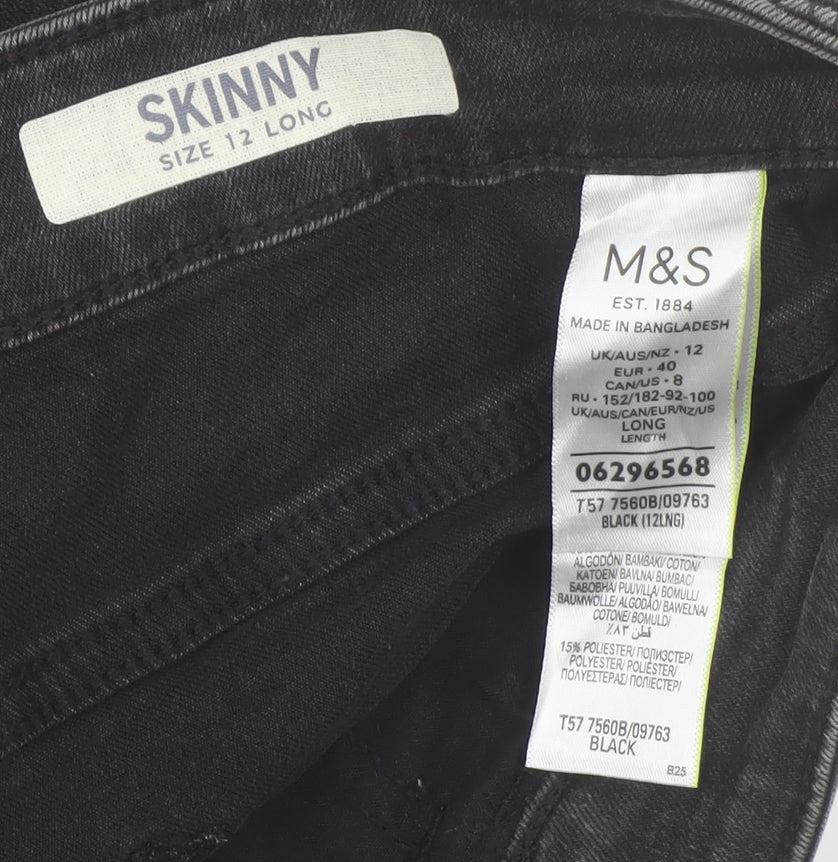 Womens UK Size 12 Marks and Spencer Regular Fit Skinny Black Jeans