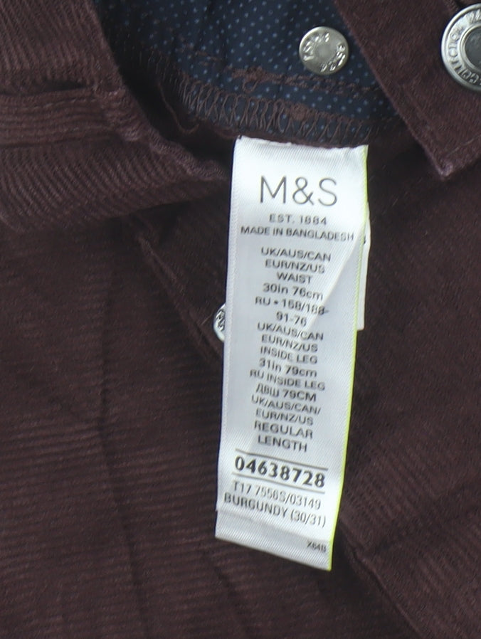 Marks and Spencer Burgundy Slim Corduroy Trousers