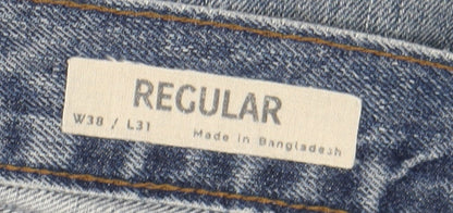 Marks and Spencer Men's Blue Straight Jeans, Size 38