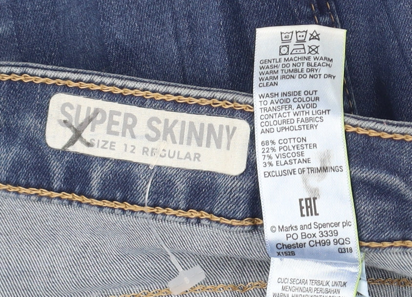 Womens UK Size 12 Marks and Spencer Slim Fit Jegging Blue Jeans