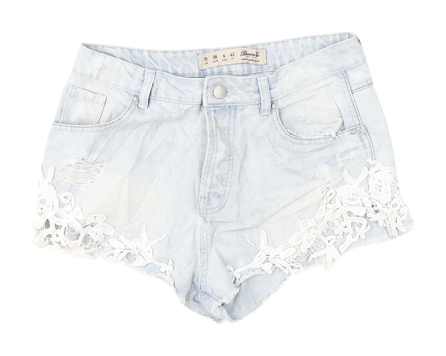Denim Co. Women's Blue Embroidered Denim Shorts 10