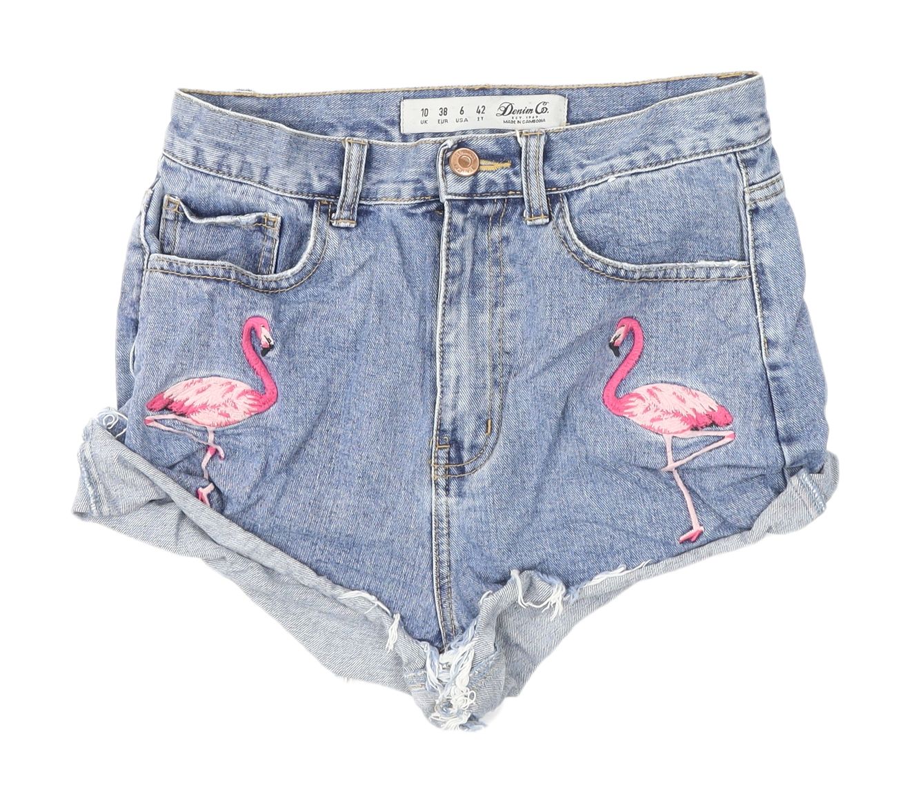 Denim Co. Women's Blue Embroidered Cut-Off Shorts