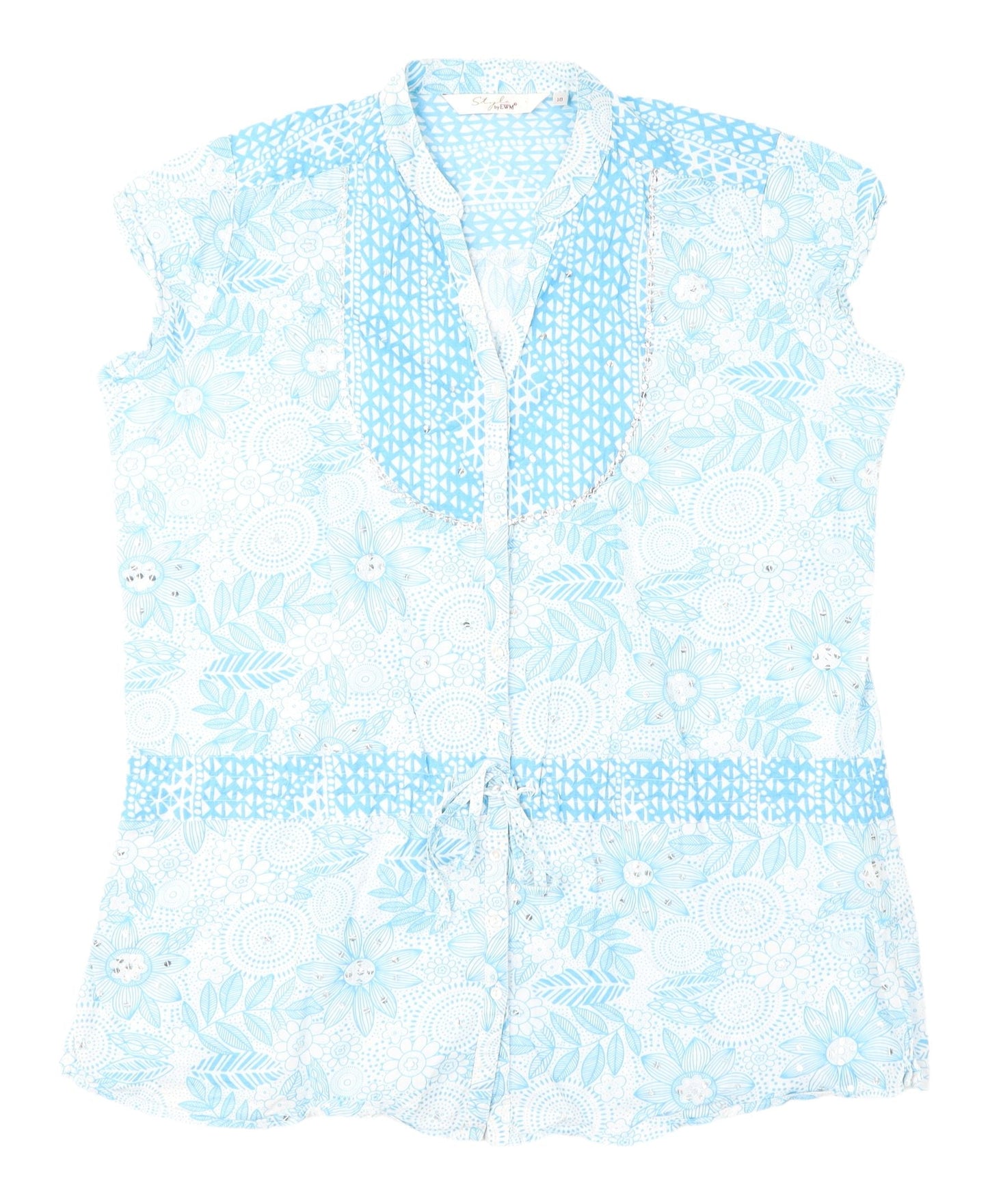 EWM Women's Blue Floral Sleeveless Blouse - Size 18