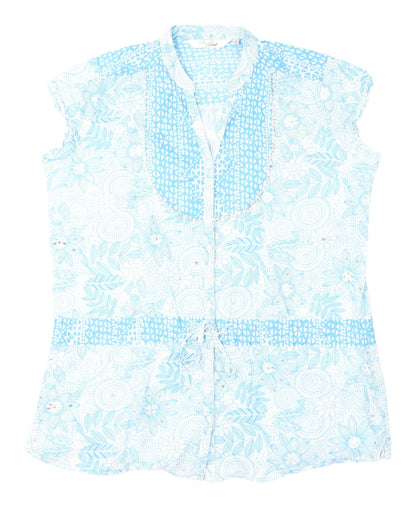 EWM Women's Blue Floral Sleeveless Blouse - Size 18