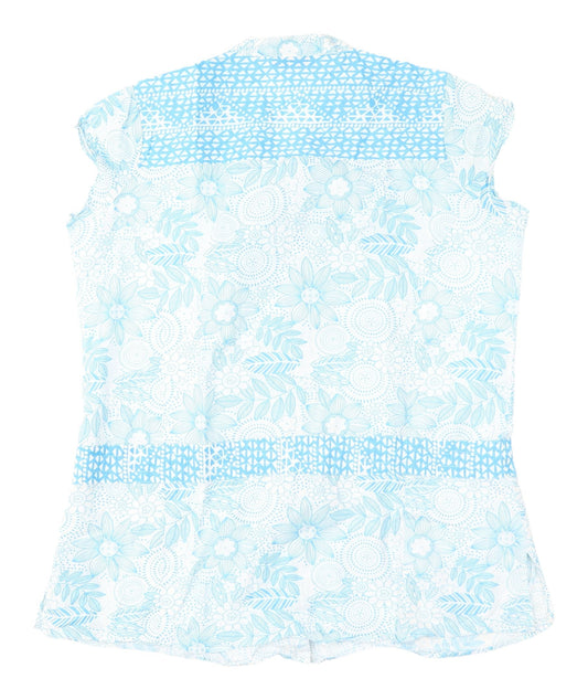 EWM Women's Blue Floral Sleeveless Blouse - Size 18