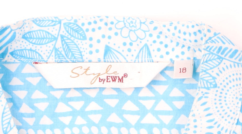 EWM Women's Blue Floral Sleeveless Blouse - Size 18