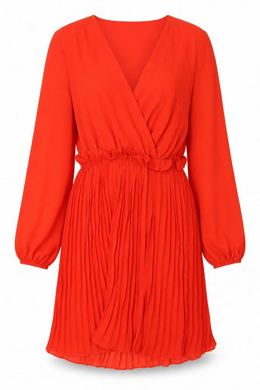 Front view of In The Style Women's Red Wrap Dress, size 10, Casual Party