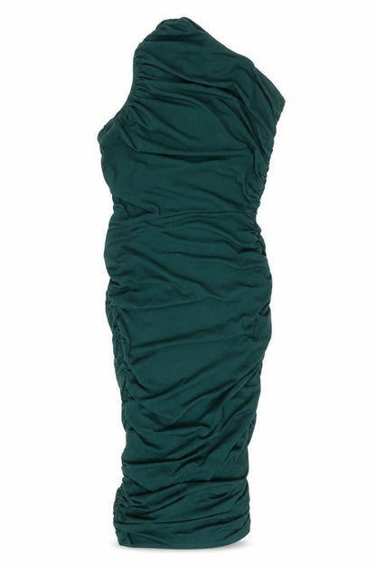 PrettyLittleThing Women’s Green Ruched Asymmetrical Dress
