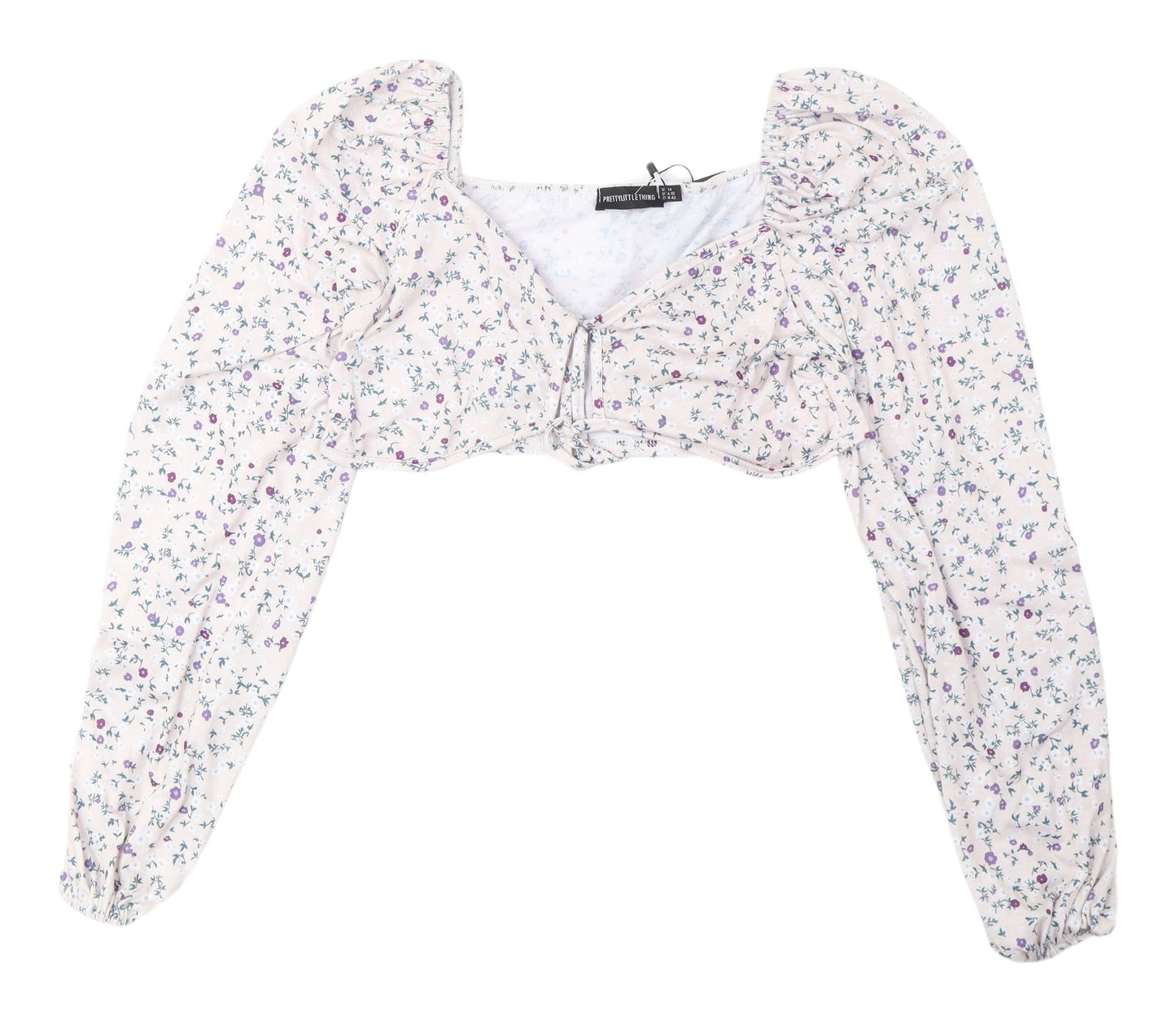 Womens UK Size 14 PRETTYLITTLETHING Multicoloured Cropped Blouse